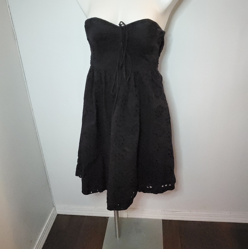 Tibi Strapless Sweetheart Fit & Flare Eyelet Dress Black 4